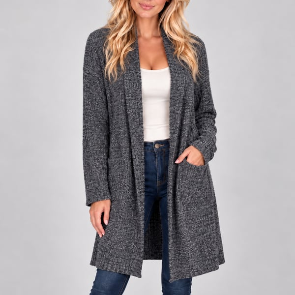 Barefoot Dreams CozyChic Lite Montecito Cardigan Heathered Indigo Stone M NWT
