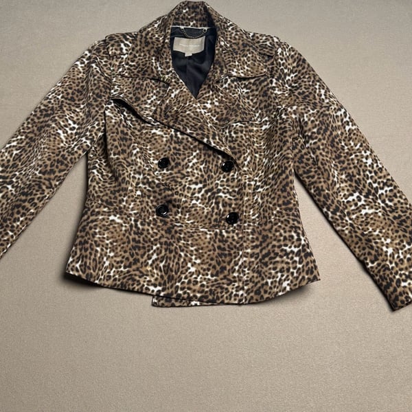 Banana Republic Leopard Peplum Jacket Size S Short Trench Double Breasted