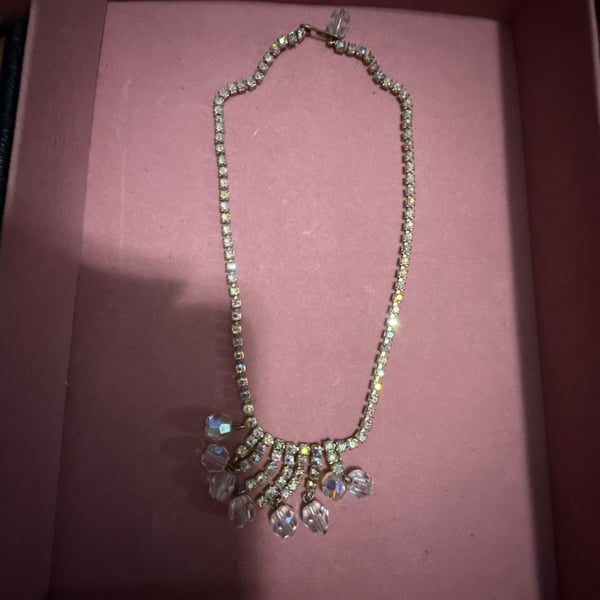 Vintage Aurora Borealis Rhinestone Waterfall Necklace