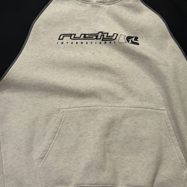 Rusty International Hoodie Size L Gray Black Logo Surf Streetwear