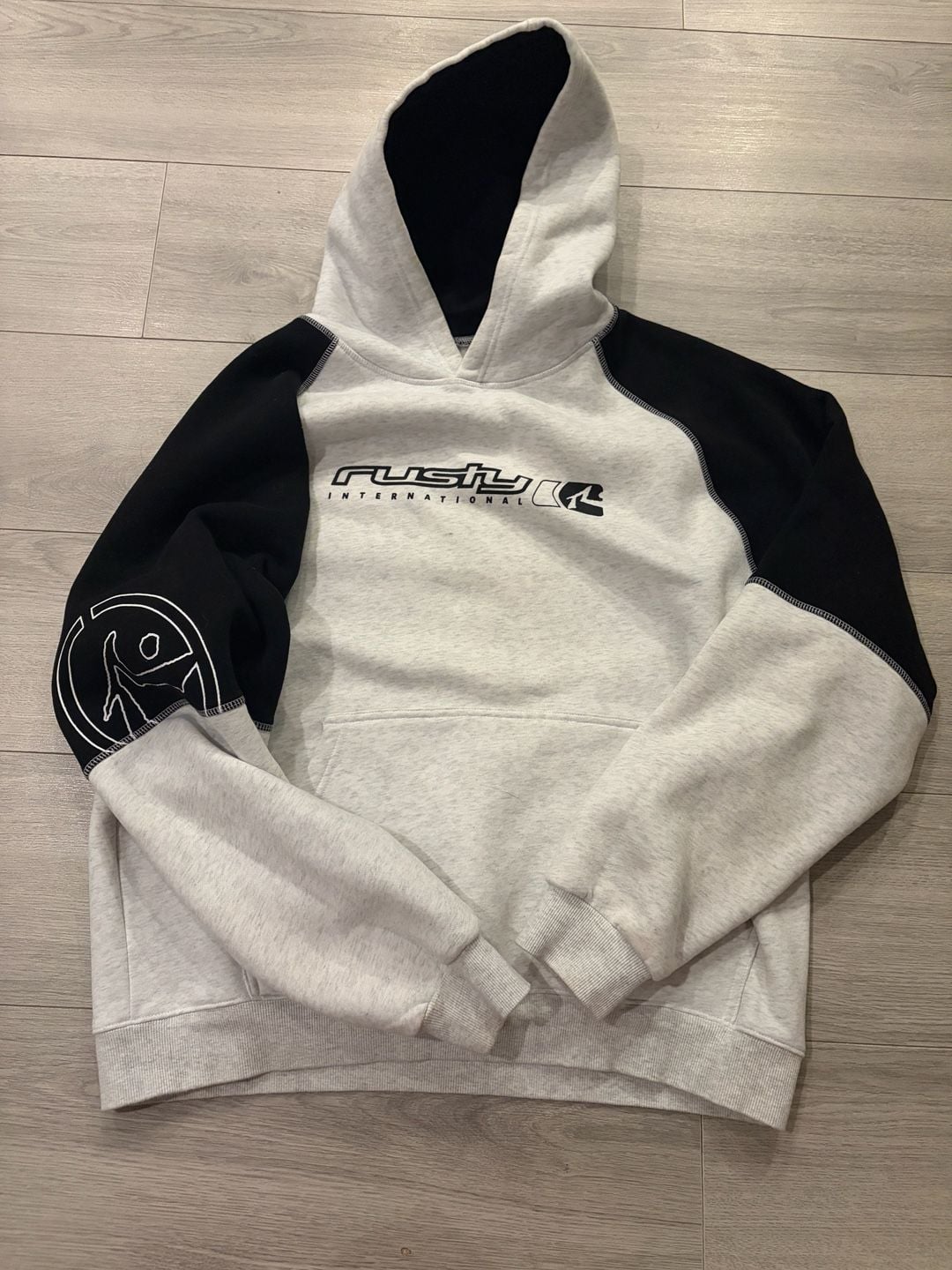 Rusty International Hoodie Size L Gray Black Logo Surf Streetwear 5