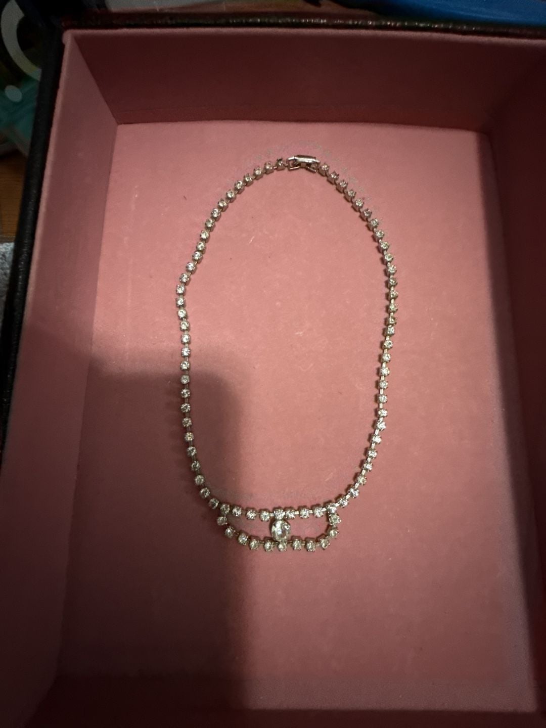 Vintage Rhinestone Tennis Necklace Silver Tone 2
