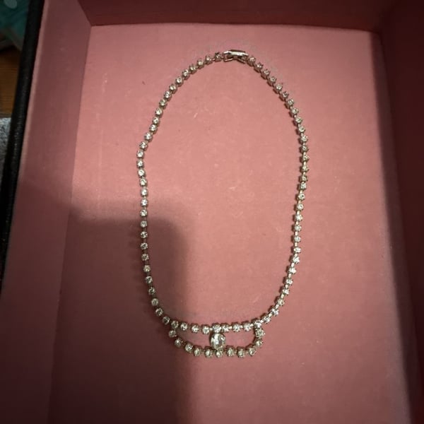 Vintage Rhinestone Tennis Necklace Silver Tone