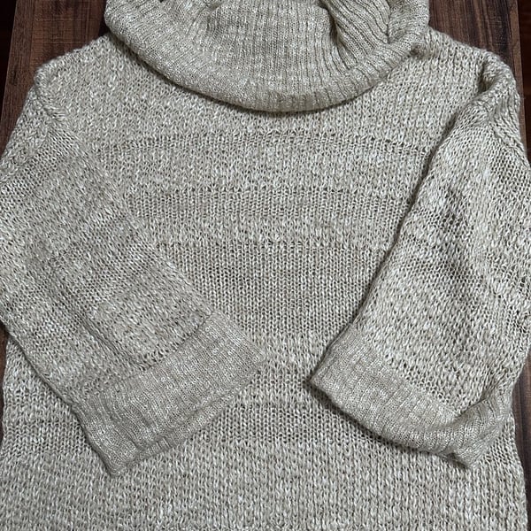 Chico's Cowl Neck Sweater Size 1 Beige Acrylic Knit