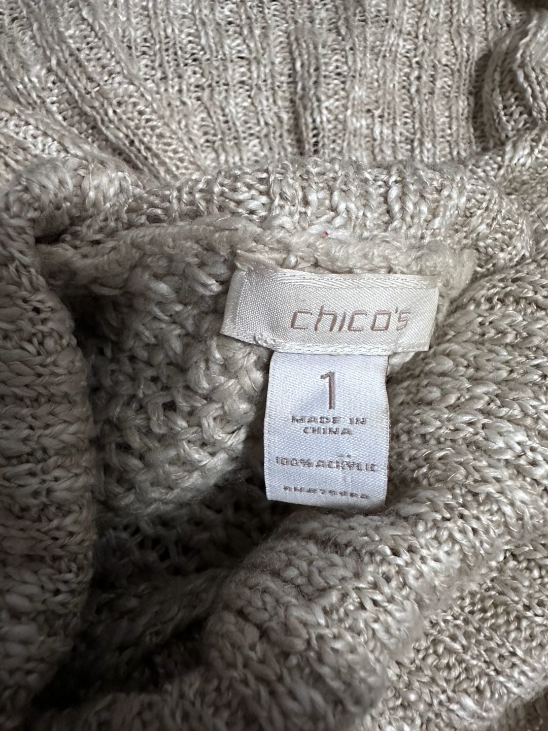 Chico's Cowl Neck Sweater Size 1 Beige Acrylic Knit 4