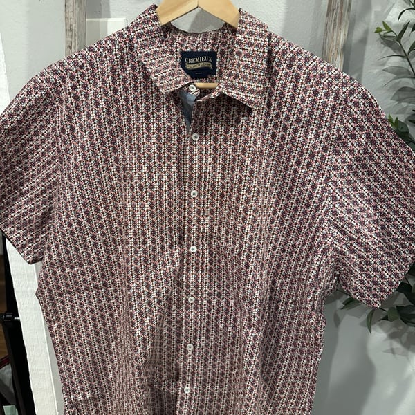 Cremieux Premium Denim Short Sleeve Shirt Geometric Burgundy