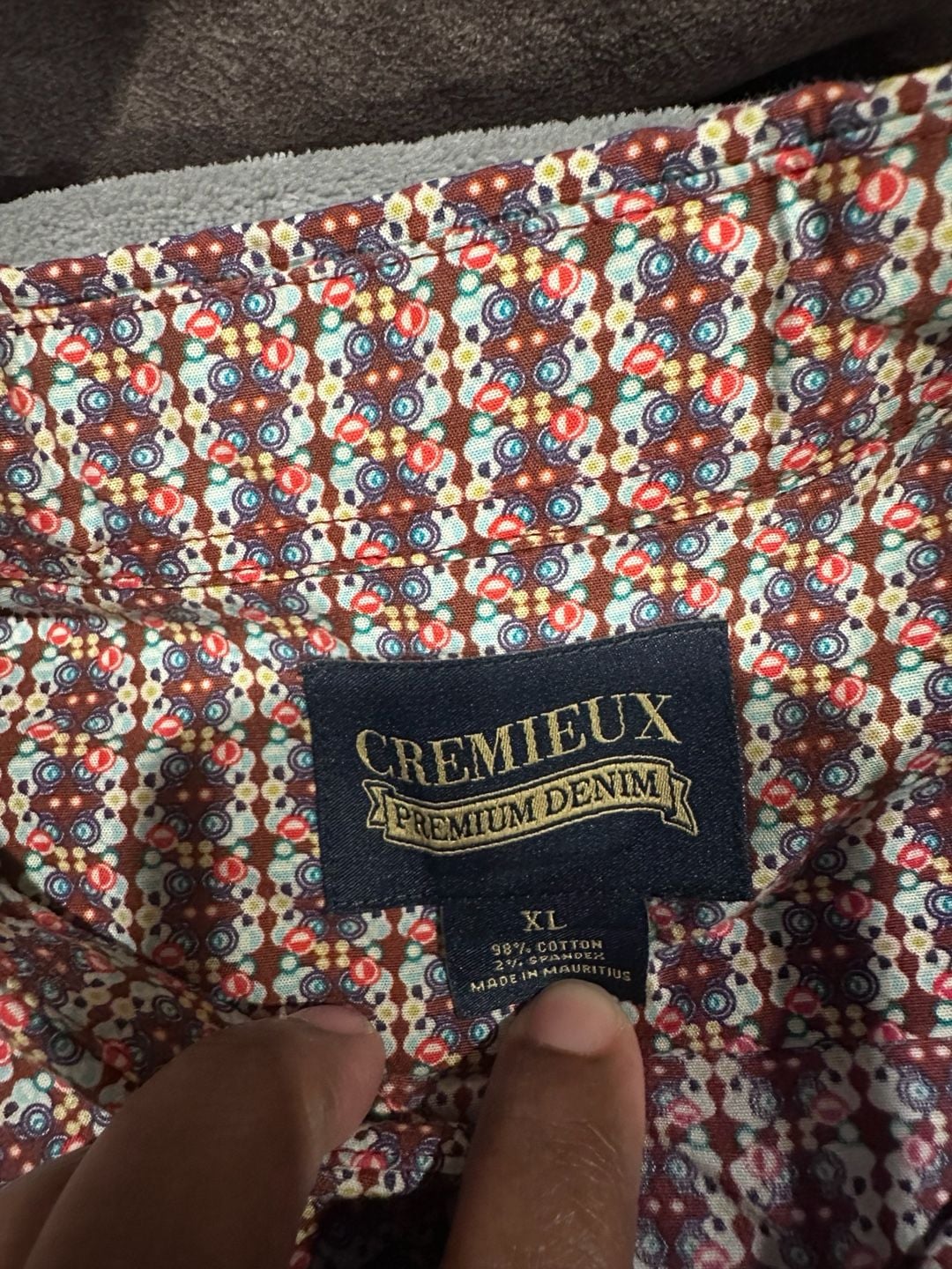 Cremieux Premium Denim Short Sleeve Shirt Geometric Burgundy 8