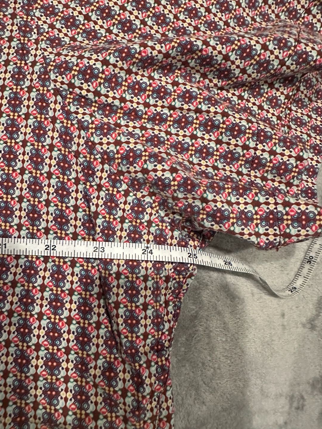 Cremieux Premium Denim Short Sleeve Shirt Geometric Burgundy 9