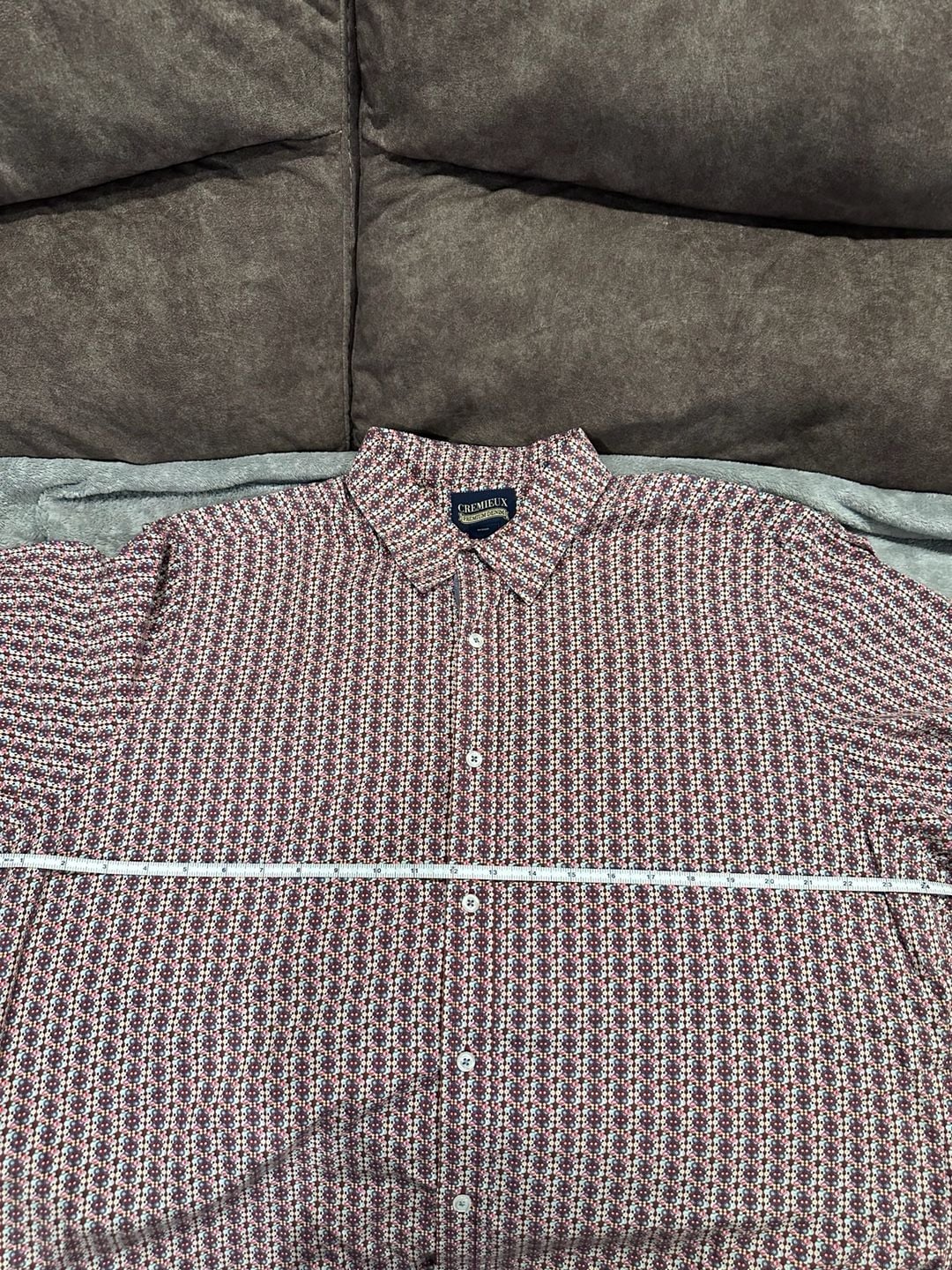 Cremieux Premium Denim Short Sleeve Shirt Geometric Burgundy 12