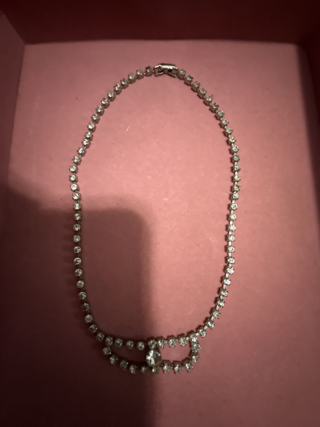 Vintage Rhinestone Tennis Necklace Silver Tone 3