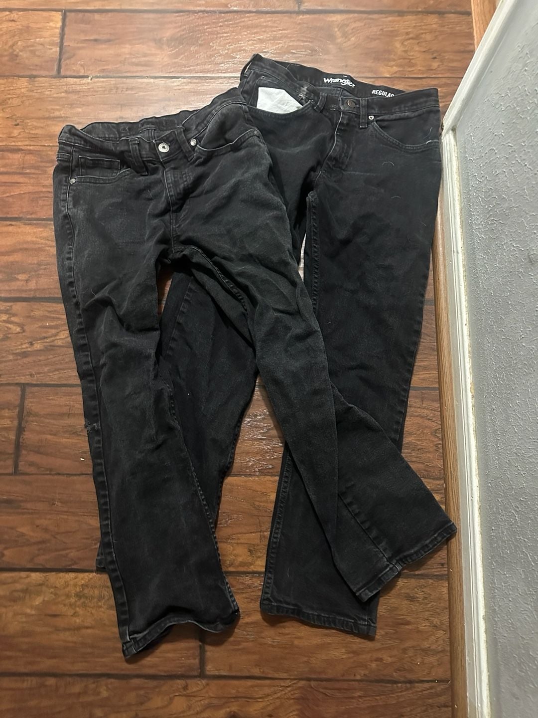 Bundle of 2 y2k streetwear black denim jeans one flared one stacked both Size 30 1
