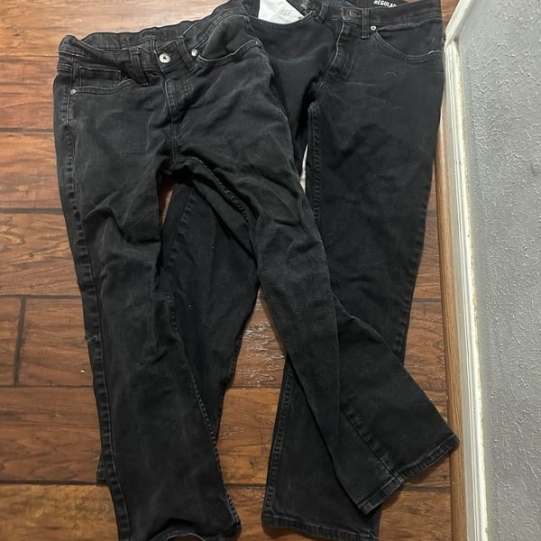 Bundle of 2 y2k streetwear black denim jeans one flared one stacked both Size 30