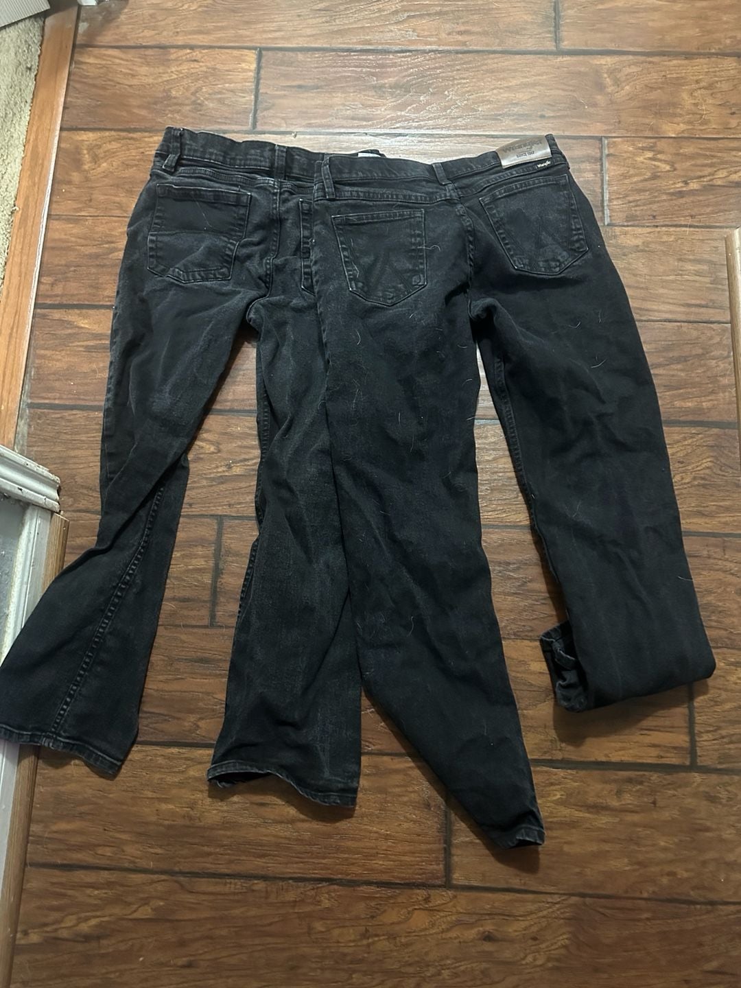 Bundle of 2 y2k streetwear black denim jeans one flared one stacked both Size 30 2