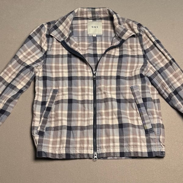 O.N.S Plaid Jacket Size S Cotton Full-Zip Grey Tan