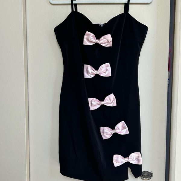Avec Les Filles Black Mini Dress With Pink Satin Bows Size 6
