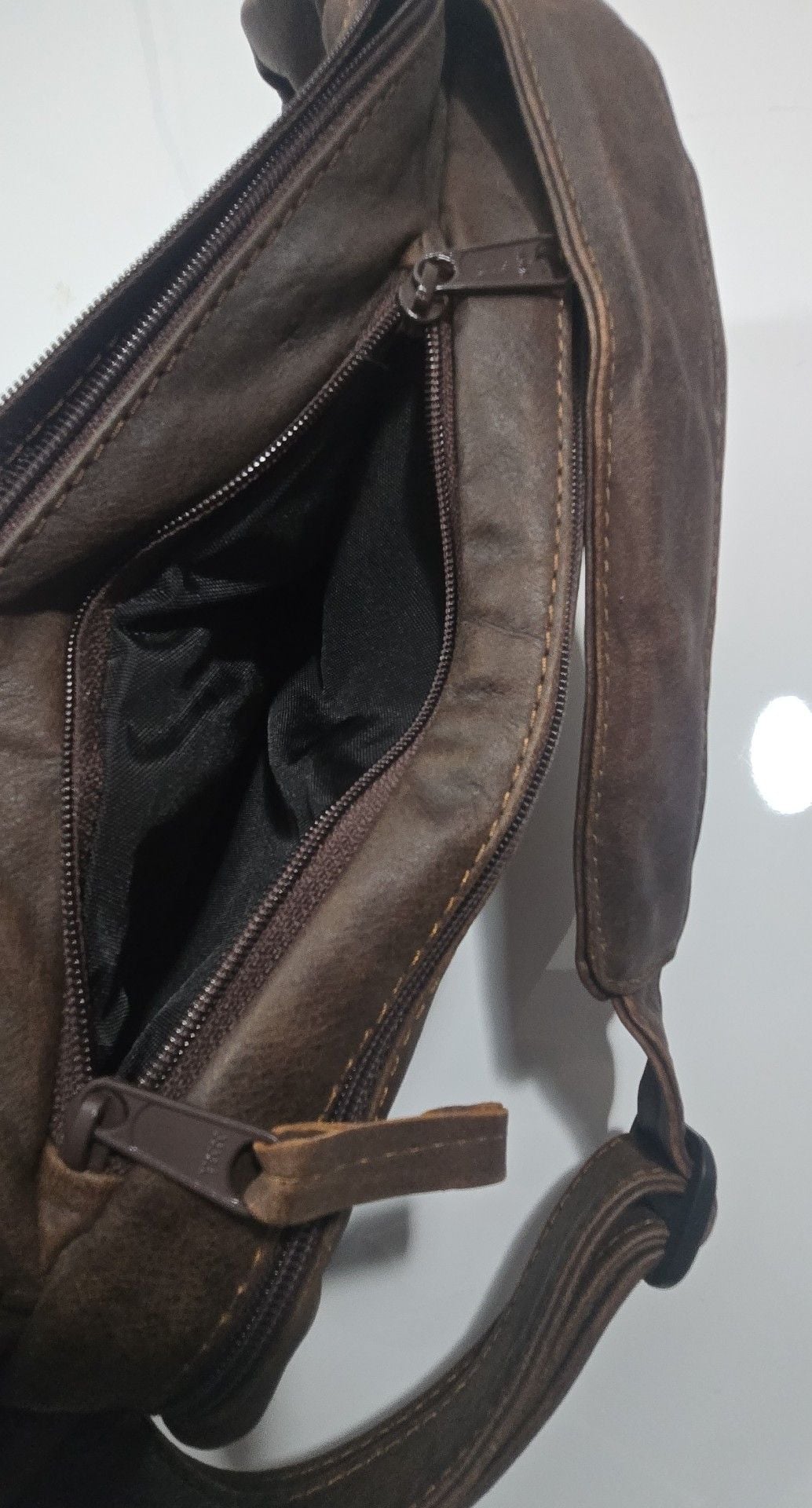 Ace Leather Goods Inc. Brown Leather Sling Backpack 6