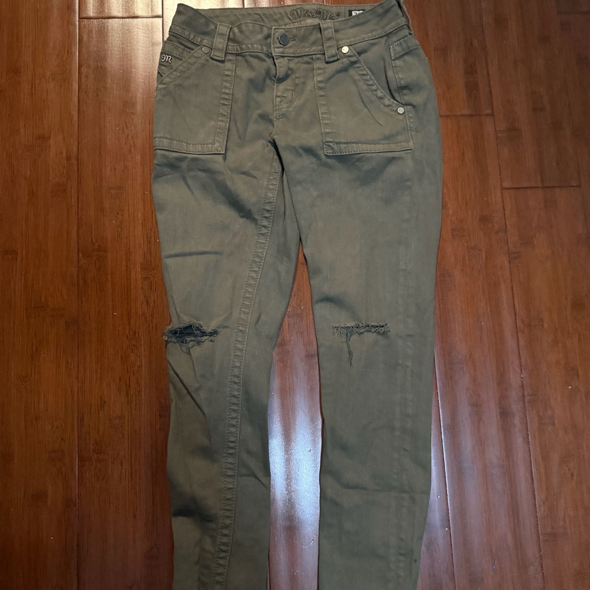 Miss Me Mid-Rise Skinny Jeans Size 26 Army Green Distressed 3