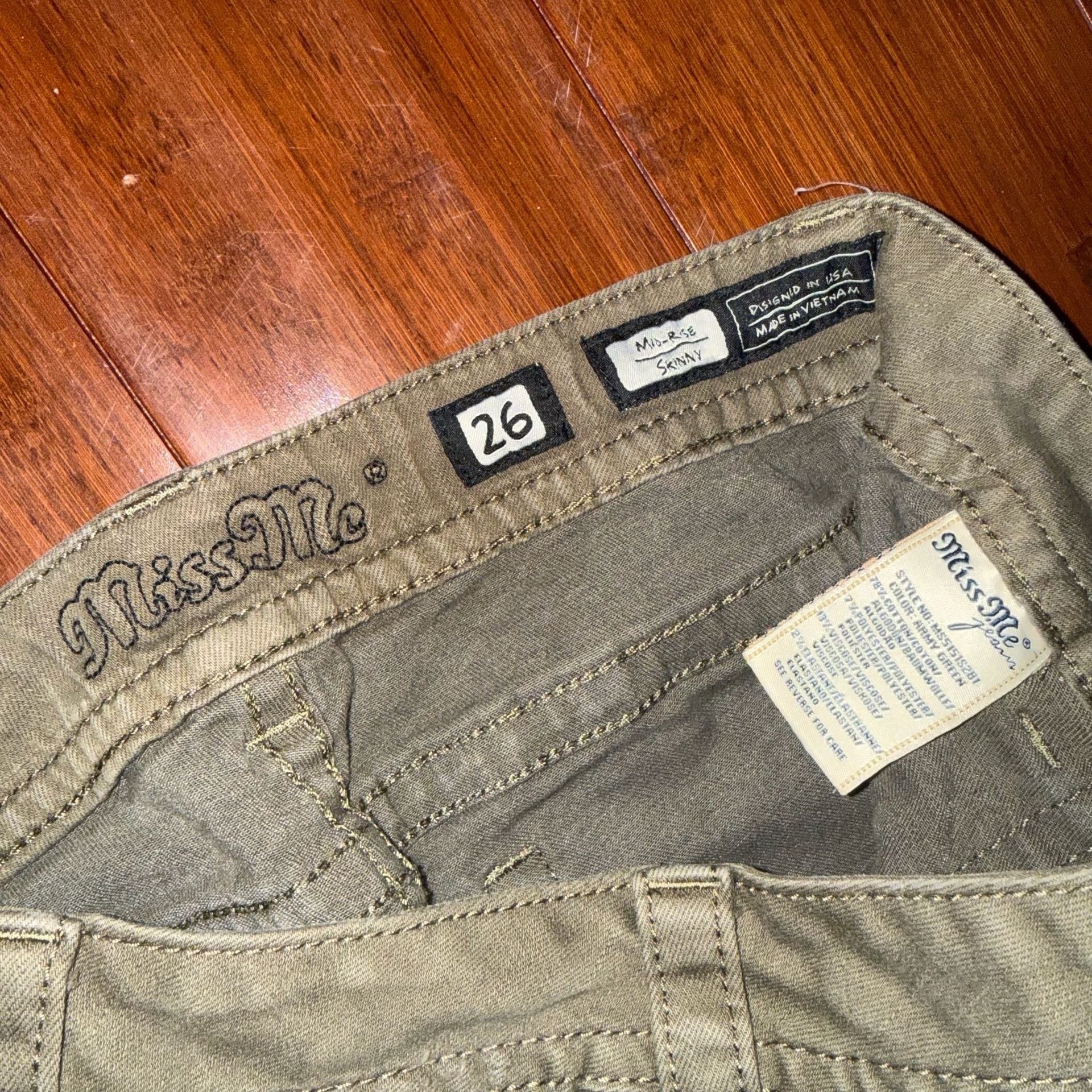 Miss Me Mid-Rise Skinny Jeans Size 26 Army Green Distressed 2