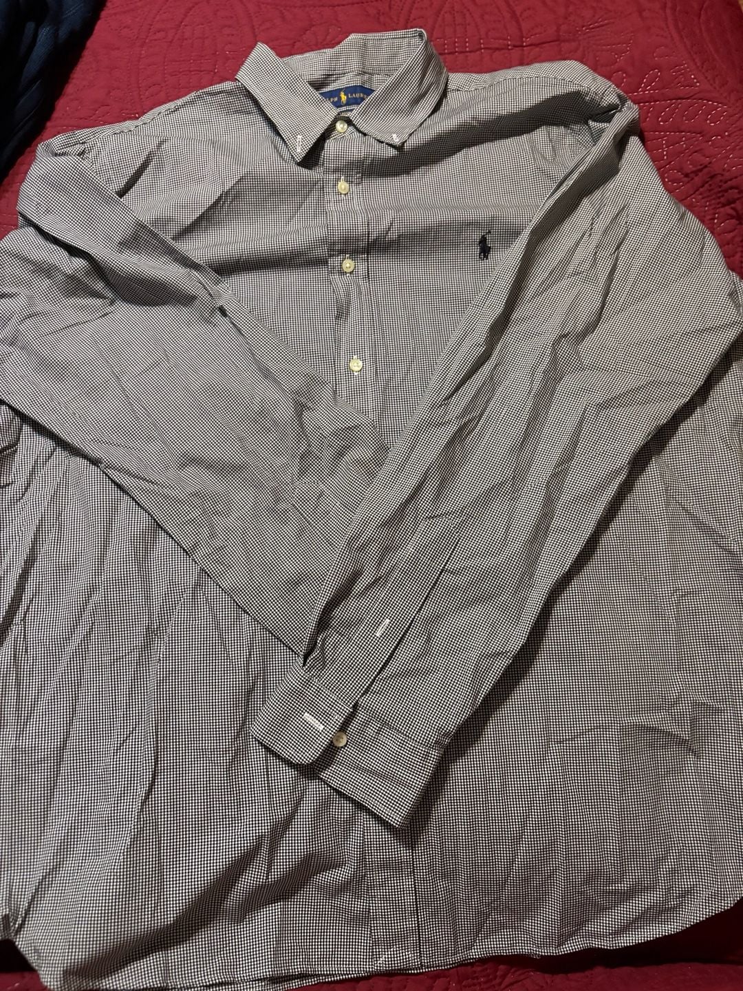 Ralph Lauren Button Up Shirt Size XXL 18 1/2 Black White Gingham Check 1