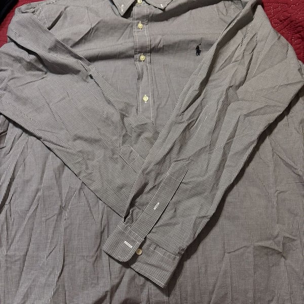 Ralph Lauren Button Up Shirt Size XXL 18 1/2 Black White Gingham Check