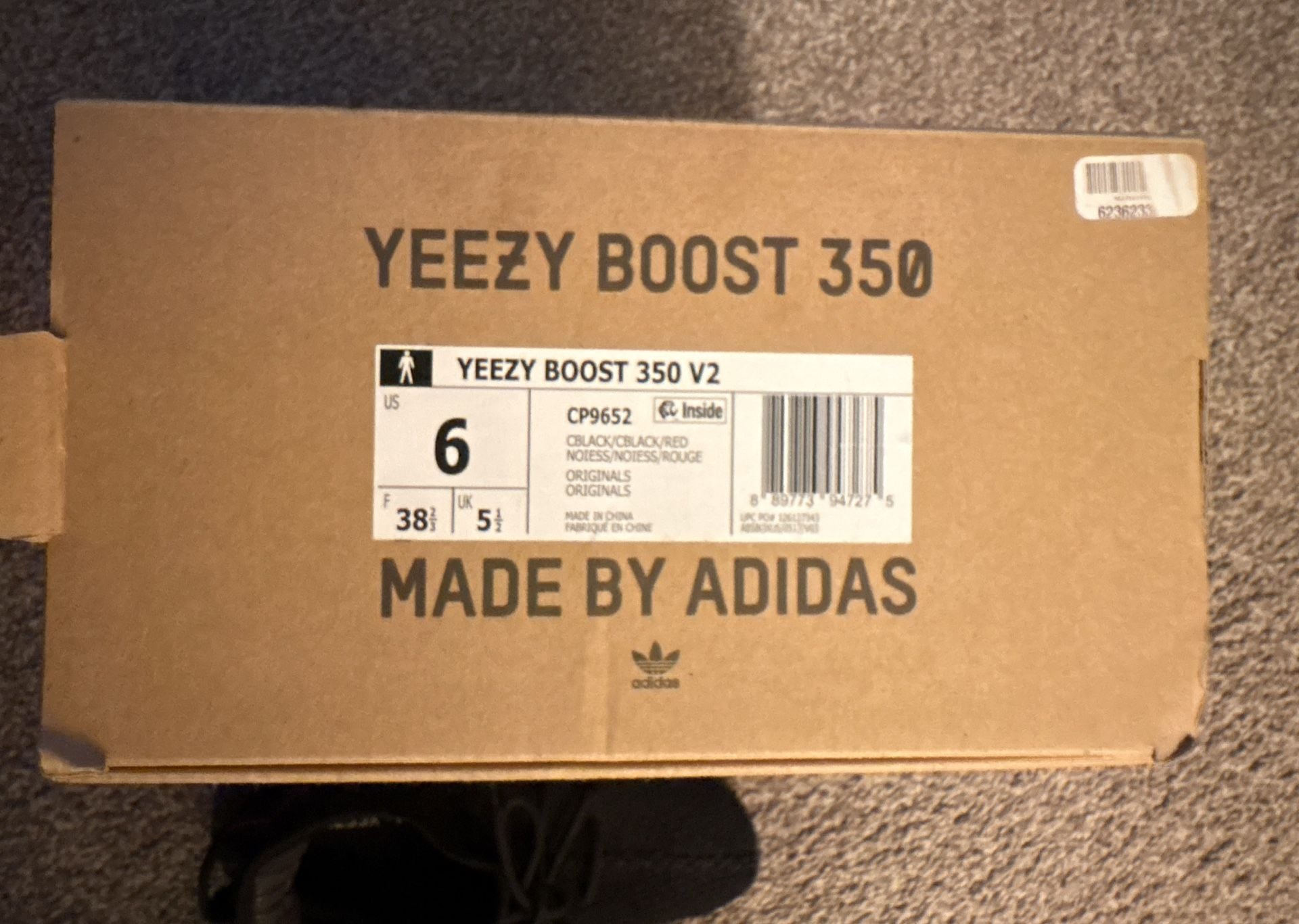 Adidas Yeezy Boost 350 V2 Size 6 Core Black Red 9