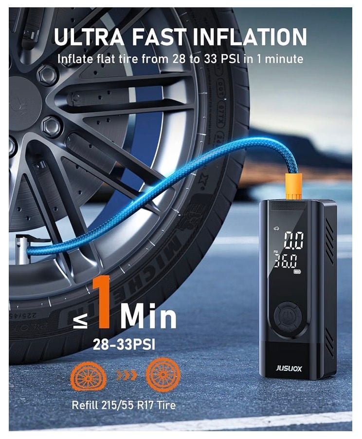 Jusuox Portable Tire Inflator CZK-8842 Black Digital Display 5