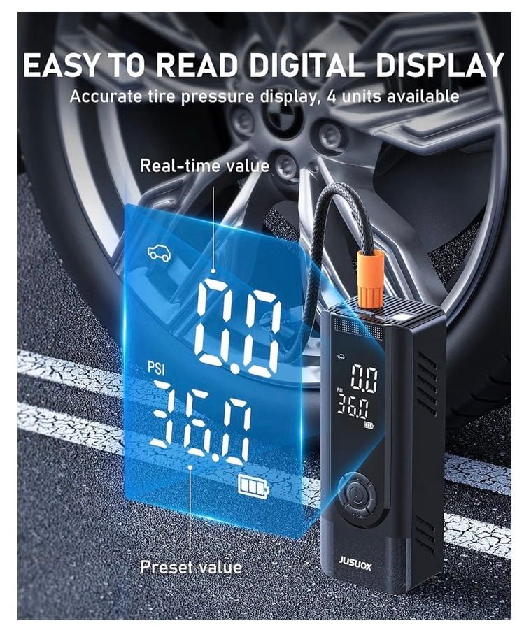 Jusuox Portable Tire Inflator CZK-8842 Black Digital Display 6