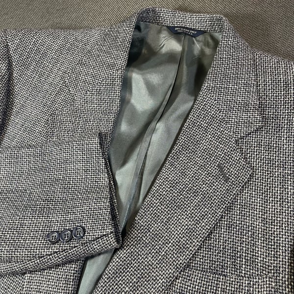 Sterling & Hunt Houndstooth Tweed Sport Coat Grey Dark Blue Blazer Jacket, 48R size