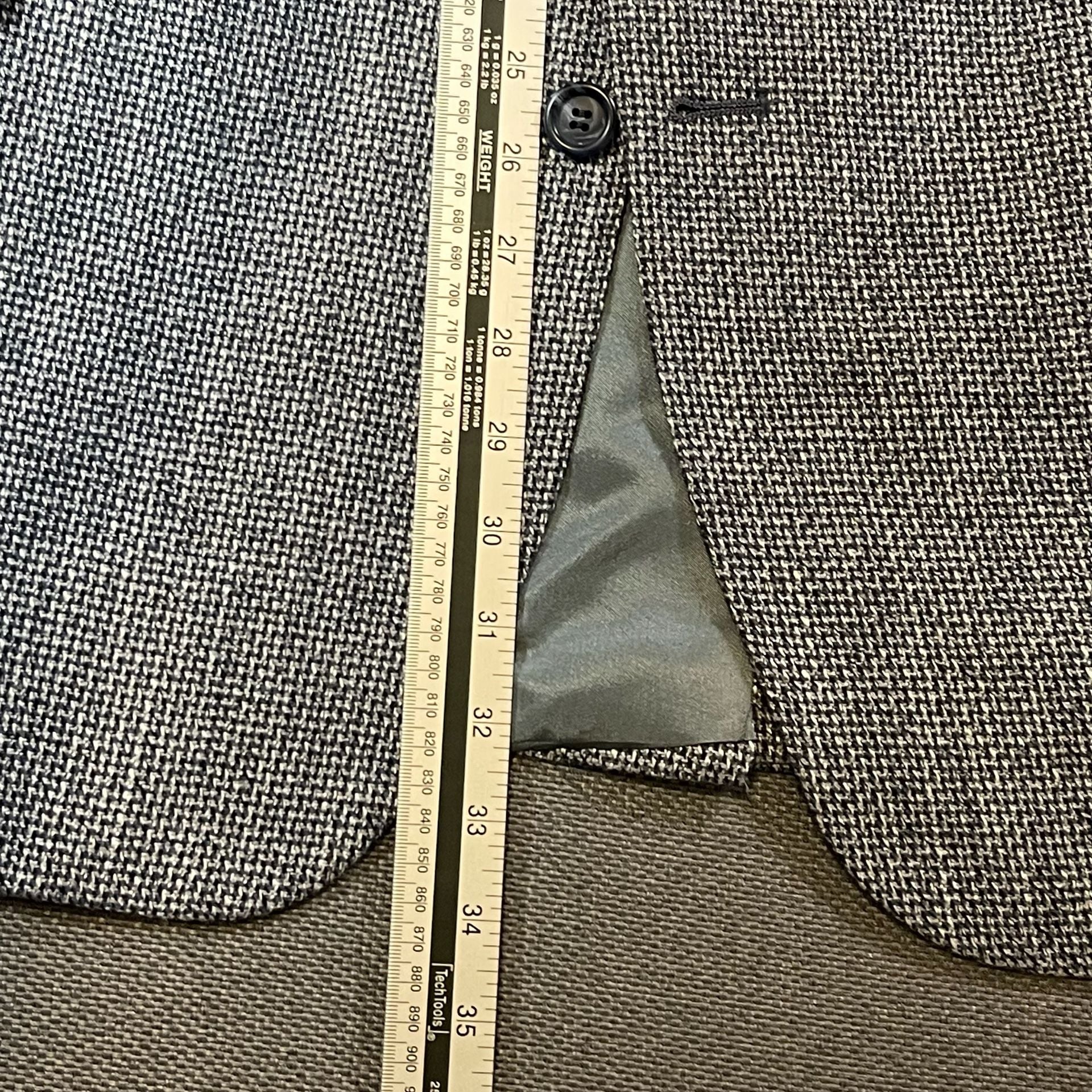Sterling & Hunt Houndstooth Tweed Sport Coat Grey Dark Blue Blazer Jacket, 48R size 14