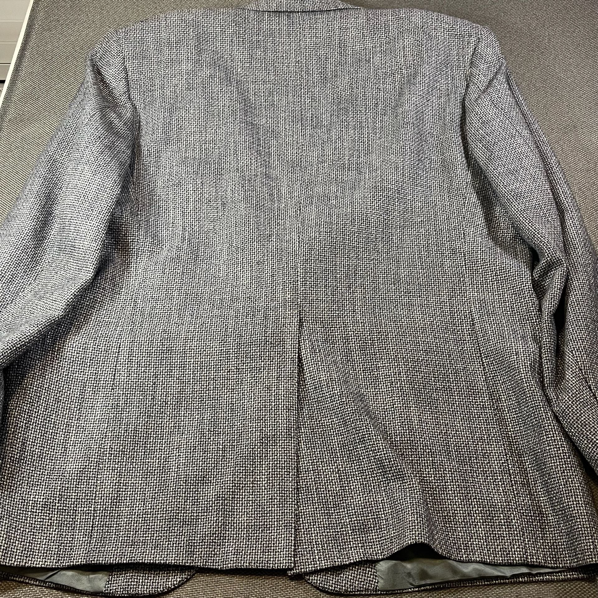 Sterling & Hunt Houndstooth Tweed Sport Coat Grey Dark Blue Blazer Jacket, 48R size 16
