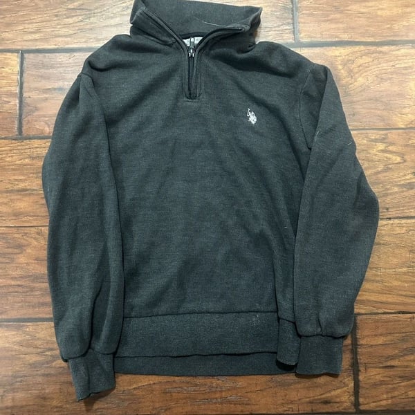U.S. Polo quarter zip Pullover Sweater Size S Dark Gray Ribbed Knit Mock Neck