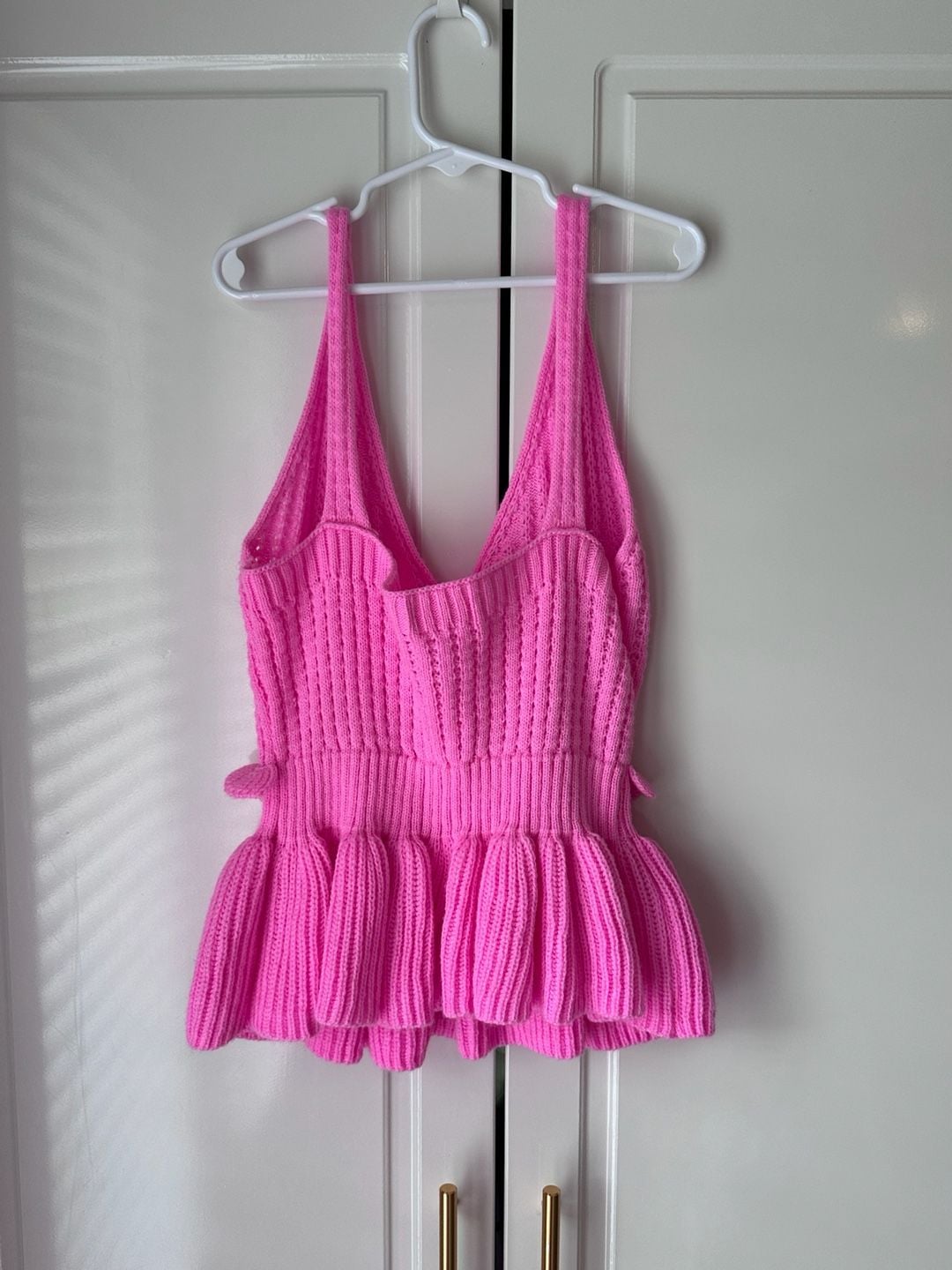 Pink Lily Knitted Halter Top Size S Hot Pink Peplum Ruffle Hem 3
