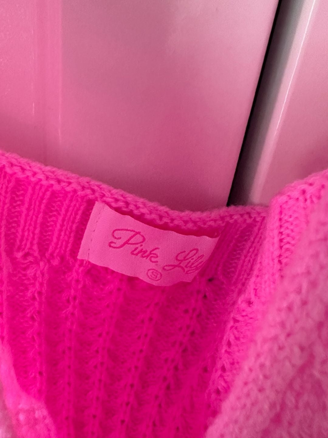 Pink Lily Knitted Halter Top Size S Hot Pink Peplum Ruffle Hem 4