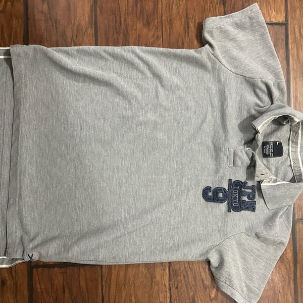 Y2K Cotton On Polo Shirt Size L Grey Japan Tokyo 9 Applique Graphic