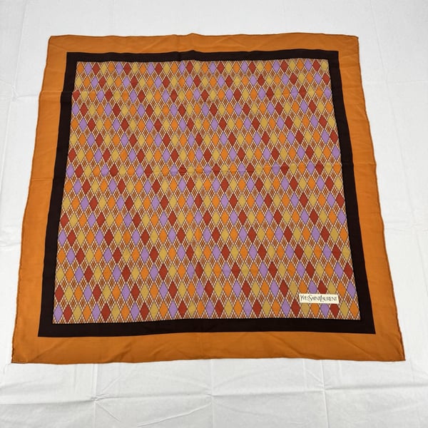 Vintage Yves Saint Laurent YSL 100% Silk Scarf Japan Argyle Geometric 29x29