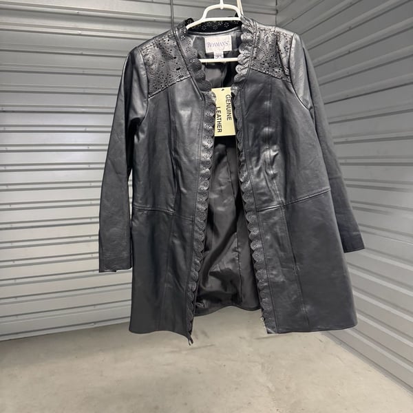 Roaman's Leather Jacket Size 14W Black Cutwork Scalloped Edge