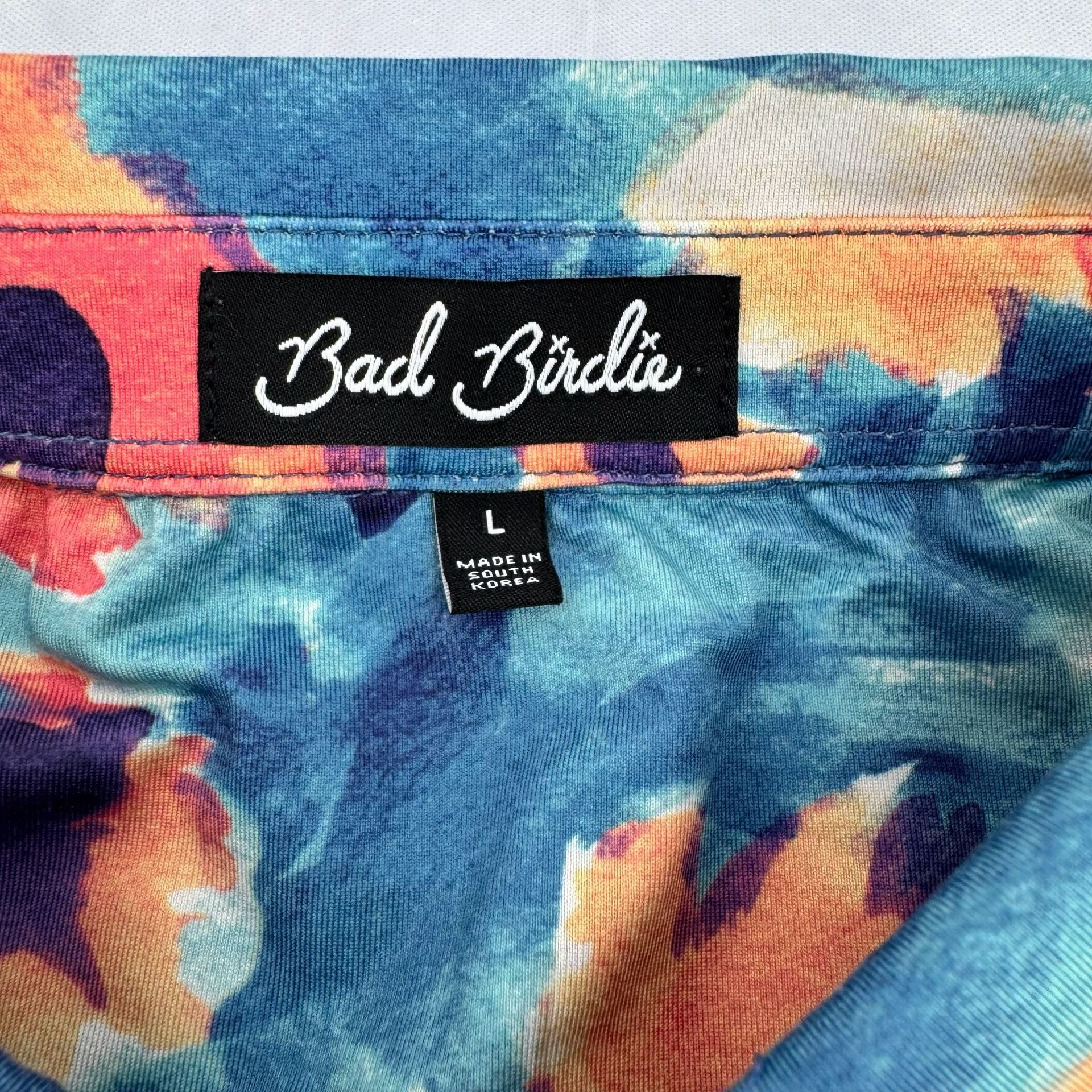 Rare Bad Birdie Golf Polo Shirt Size L Blue Orange Floral Print 3