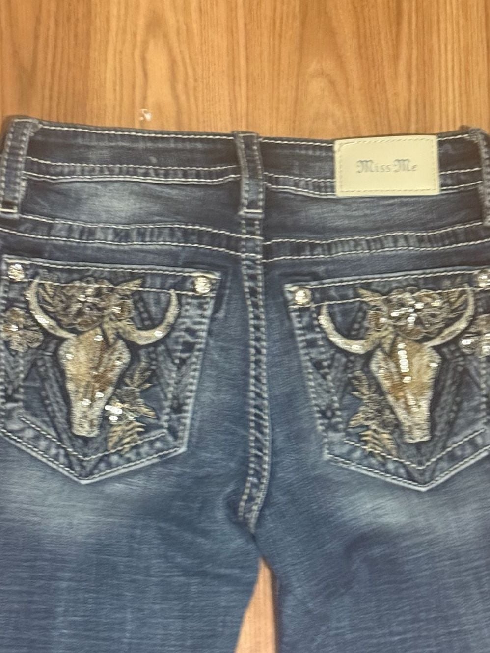 Miss Me Jeans Size 25 Blue Denim Skull Embellished Bootcut 6