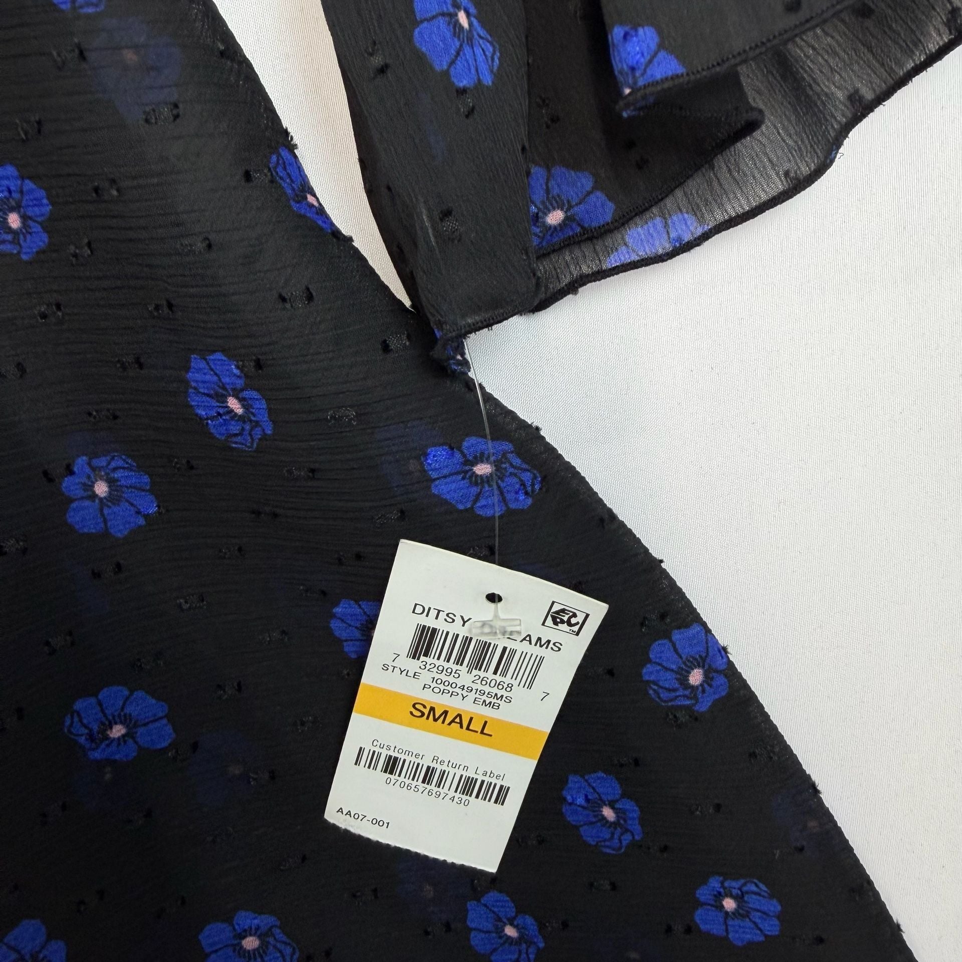 Maison Jules Dress Small NWT Black Blue Floral Smocked Waist Long Sleeve 5