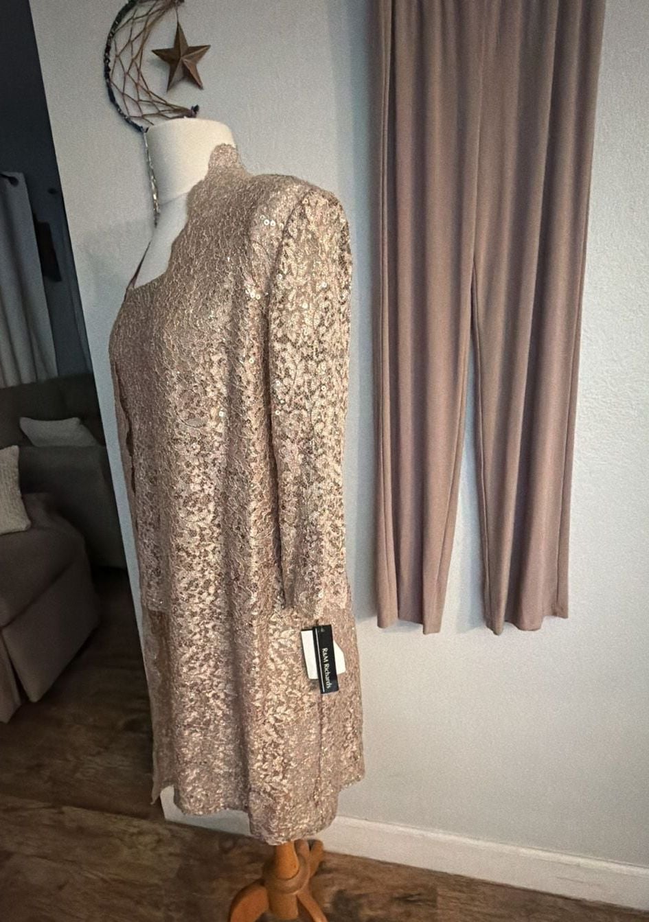 R&M Richards Womens Golden Glimmer Lace 3pc Pant Ensemble set 3