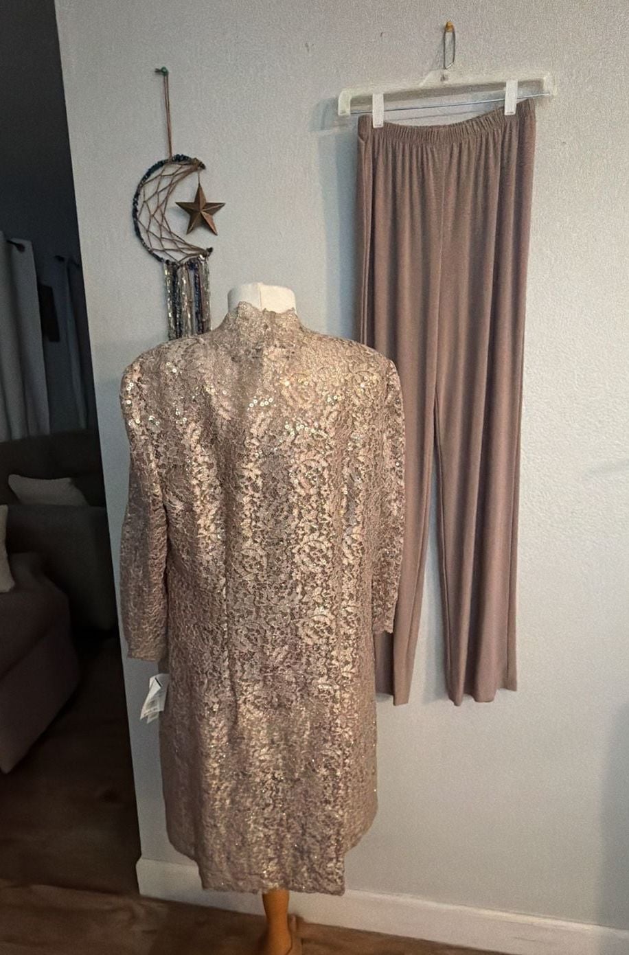 R&M Richards Womens Golden Glimmer Lace 3pc Pant Ensemble set 4