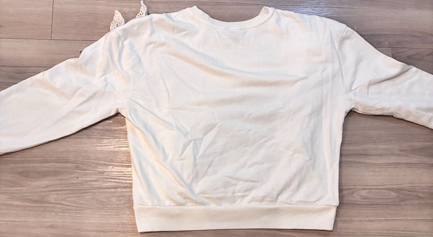 VyLette White Eyelet Lace Ruffle Trim Pullover Sweatshirt 3