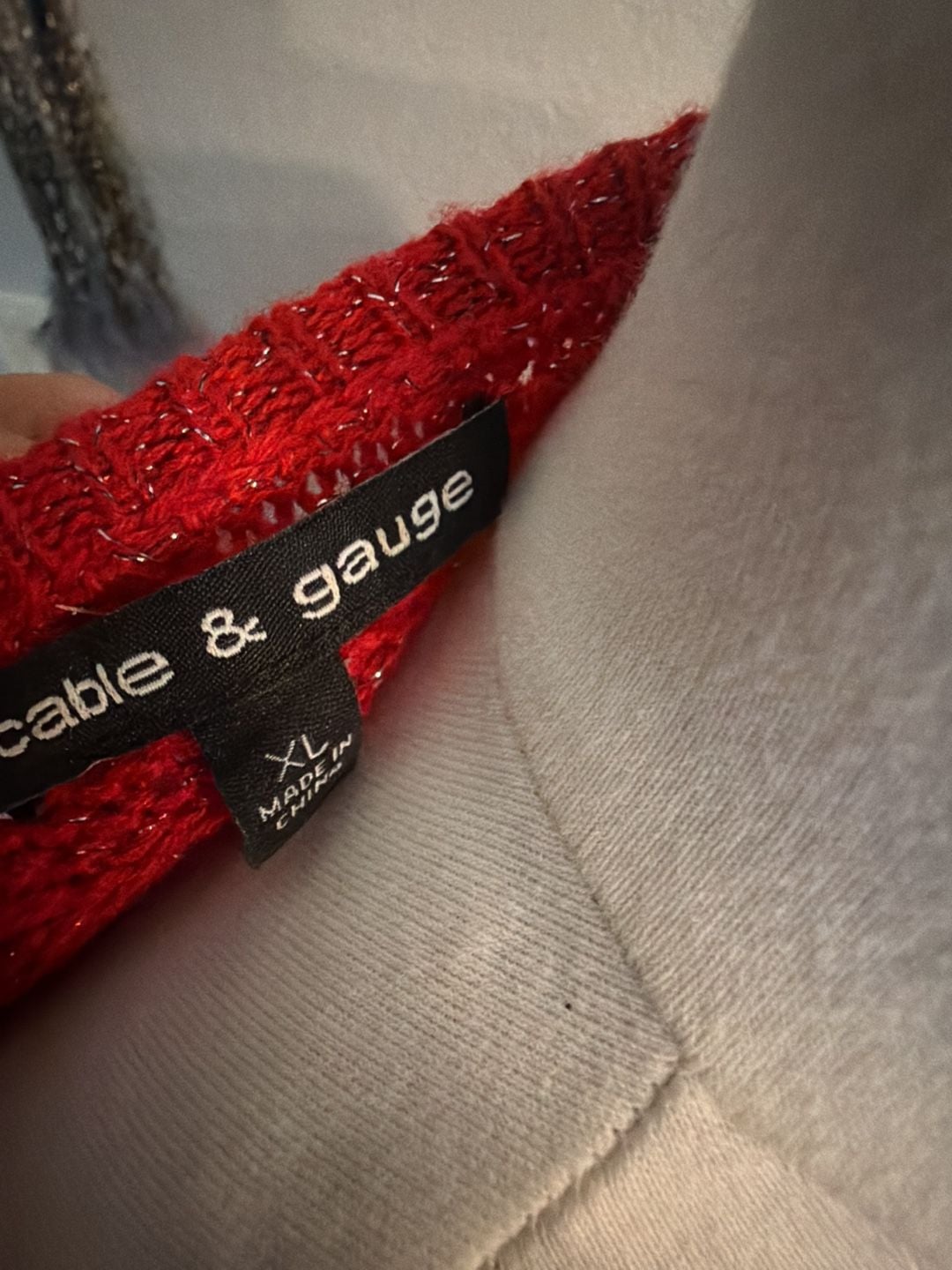 Cable & Gauge Red Metallic Stripe Sweater Size XL 6