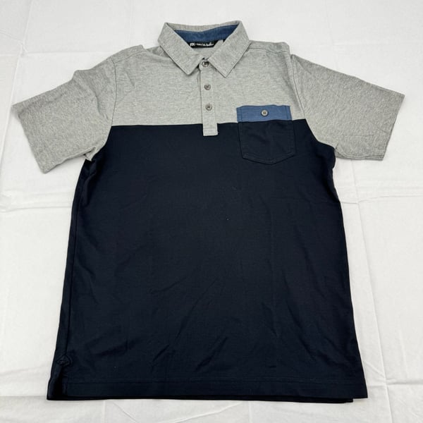 TravisMathew Four B'S Polo Shirt Size S Gray Navy Blue Pocket