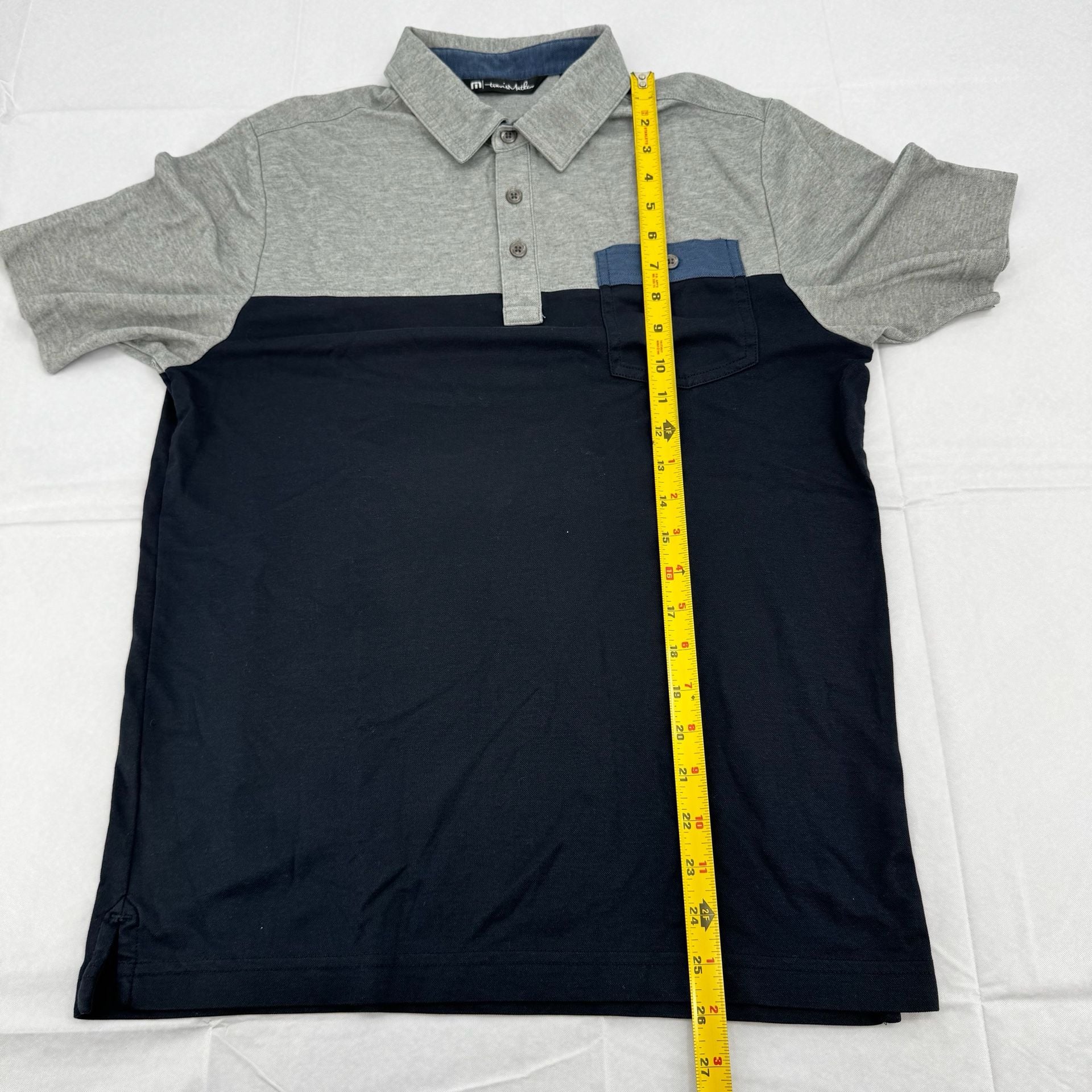 TravisMathew Four B'S Polo Shirt Size S Gray Navy Blue Pocket 6