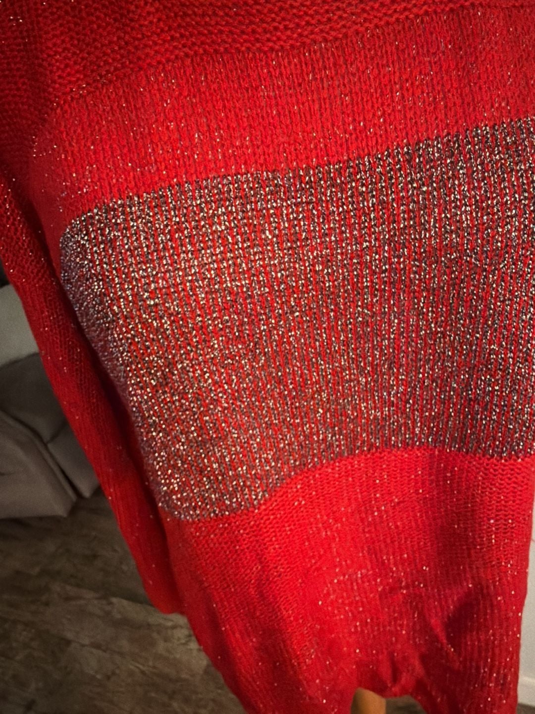 Cable & Gauge Red Metallic Stripe Sweater Size XL 8
