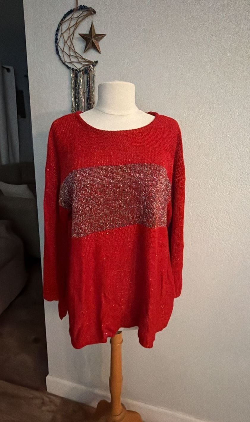 Cable & Gauge Red Metallic Stripe Sweater Size XL 2