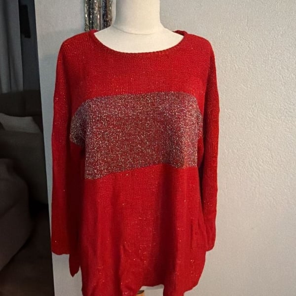 Cable & Gauge Red Metallic Stripe Sweater Size XL