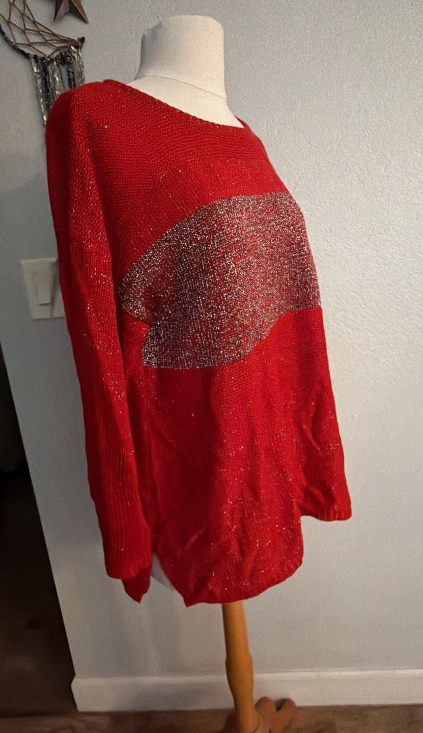 Cable & Gauge Red Metallic Stripe Sweater Size XL 3