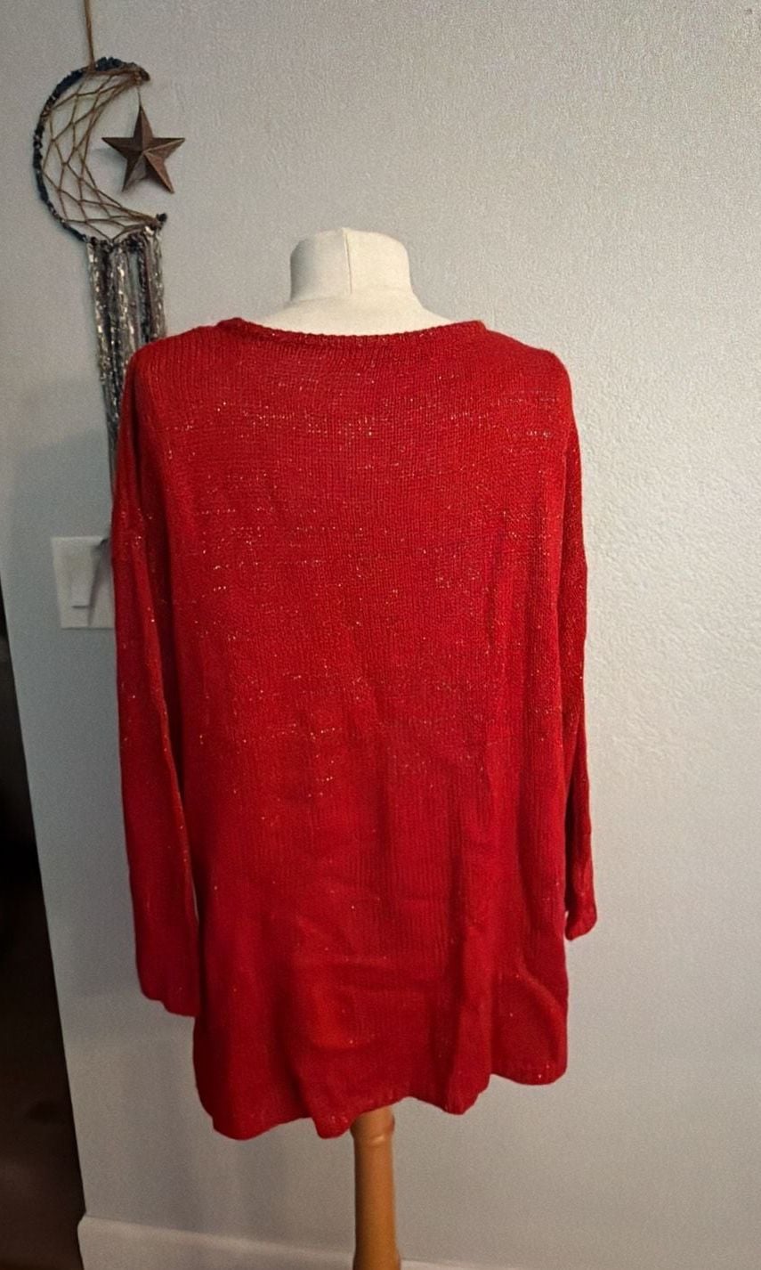 Cable & Gauge Red Metallic Stripe Sweater Size XL 4